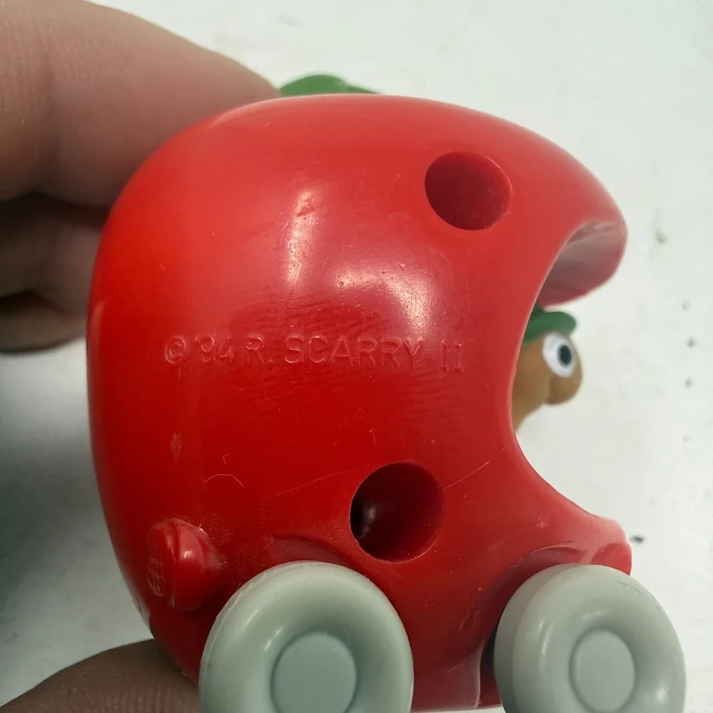 Vintage 1994 Richard Scarry Lowly Worm Red Apple Car Toy Busytown Collectible